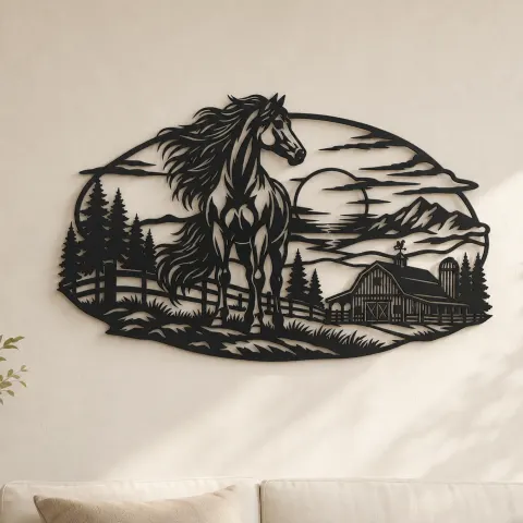 Horse Barn Horizon Metal Wall Art | Equestrian Wall Decor