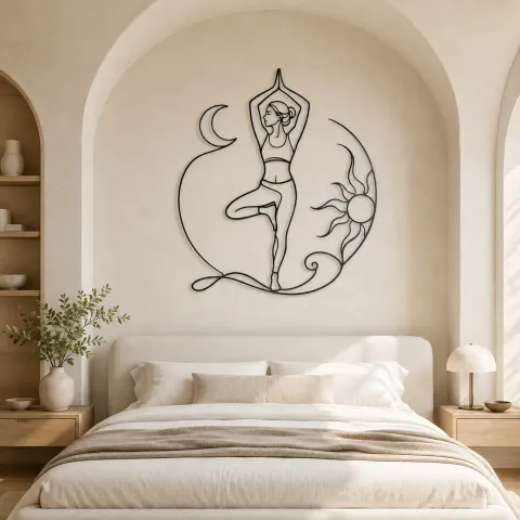 Vue alternative de Décoration murale en métal personnalisée Pose d'Arbre Équilibre | Décor mural de yoga et méditation