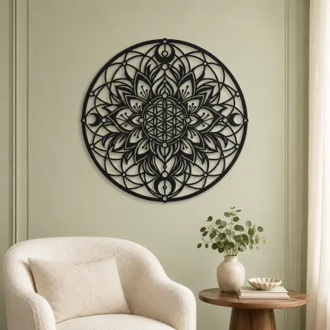 Vue alternative de Sacred Geometry Flower Metal Wall Art | Botanical Metal Wall Decor