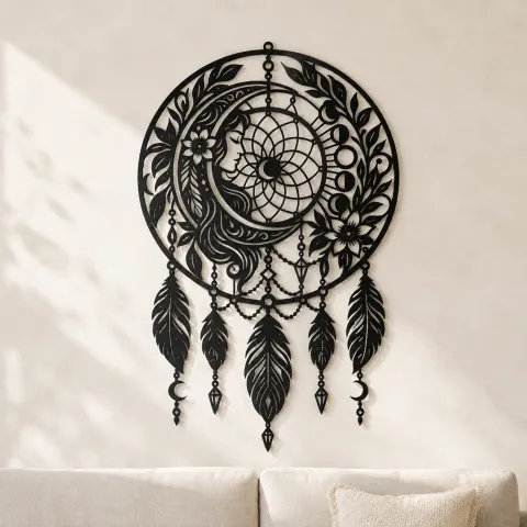 Dreamcatcher Moon Metal Wall Art | Spiritual Boho Metal Decor