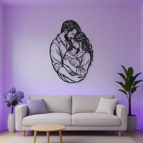 Parents with Newborn Metal Wall Art | Family Silhouette Decor alternative Ansicht