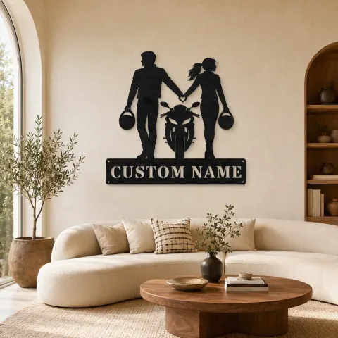 Décoration murale en métal personnalisée Couple Tenant des Casques