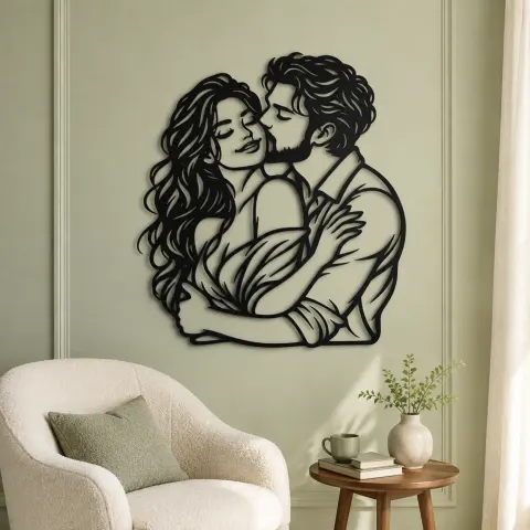 Vue alternative de Cheek Kiss Metal Wall Art | Romantic Couple Decor