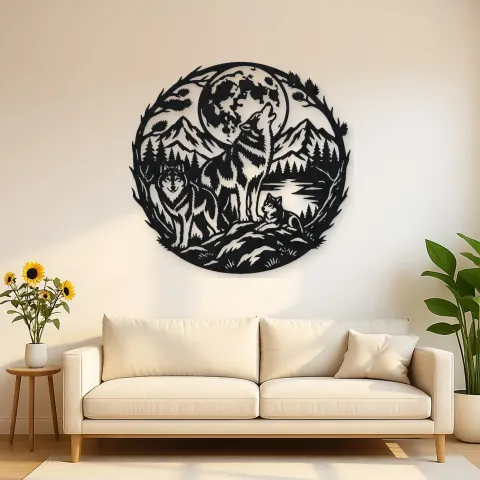 Wolf Moon Arc Metal Wall Art | Celestial Boho Wall Decor