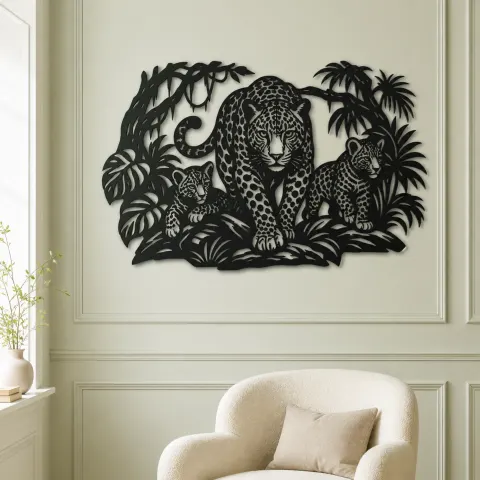 Vue alternative de Leopard Jungle Metal Wall Art | Wildlife Silhouette Decor