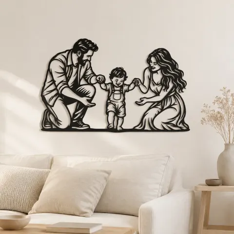 Baby First Steps Metal Wall Art | Family Silhouette Decor