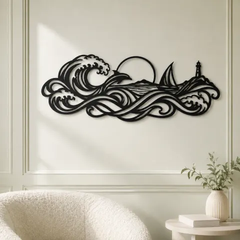 Vue alternative de Interwoven Ocean Waves Metal Wall Art | Coastal and Nautical Wall Decor