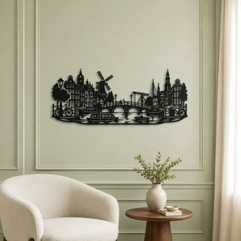 Vue alternative de Amsterdam Canal Line Metal Wall Art | Travel and City Wall Decor