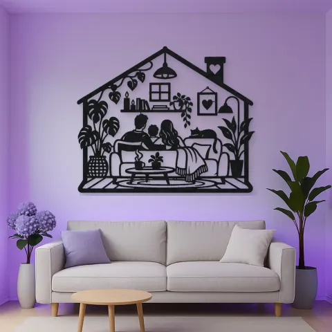 Vista alternativa de Minimal House Family Metal Wall Art | Family Silhouette Decor