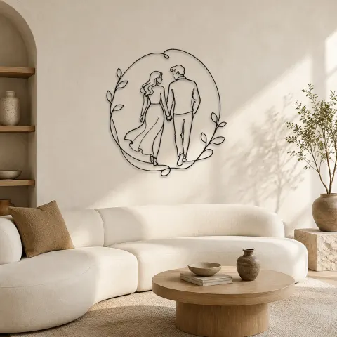 Décoration murale en métal "Marche main dans la main" | Décor couple romantique