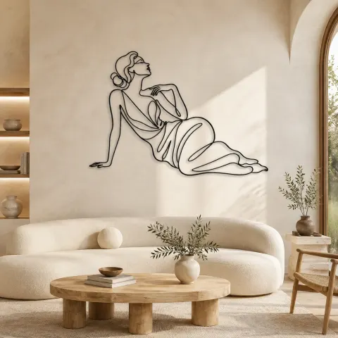 Muse de Mode Allongée Décoration Murale en Métal | Décor de Figure de Mode