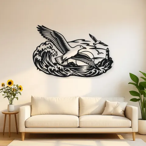 Seagull Wave Flight Metal Wall Art | Coastal and Nautical Wall Decor
