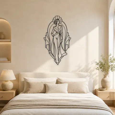 Vue alternative de Muse de Tapis de Mode Art Déco Décoration Murale en Métal | Décor de Mur de Figure de Mode