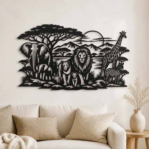 Safari Animal Horizon Metal Wall Art | Wildlife Silhouette Decor