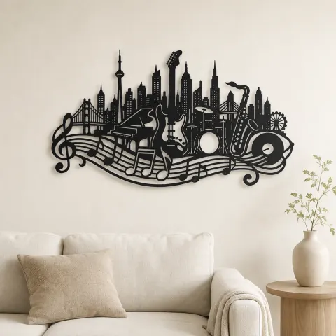 Musical City Skyline Metal Wall Art | Travel and City Wall Decor