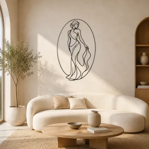 Femme dans un cadre ovale | Décoration murale en métal