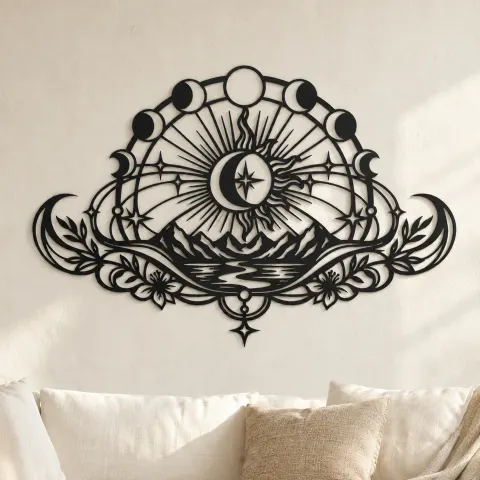 Lunar Phases Arc Metal Wall Art | Celestial Boho Wall Decor