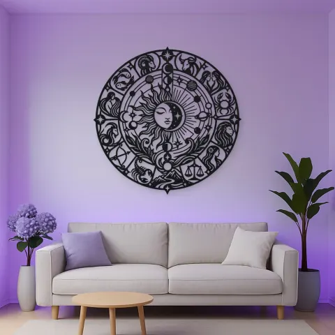 Vue alternative de Zodiac Wheel Flow Metal Wall Art | Celestial Boho Wall Decor