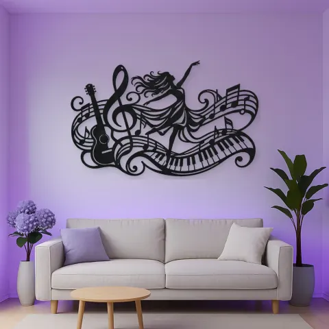 Vue alternative de Dancing Treble Flow Metal Wall Art | Music Room Wall Decor