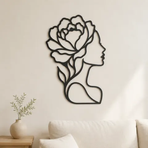 Single Profile Bloom Metal Wall Art | Minimalist Woman Line Art