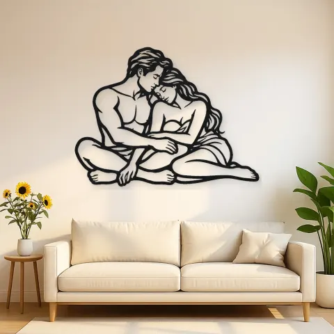 Quiet Night Cuddle Metal Wall Art | Romantic Couple Decor