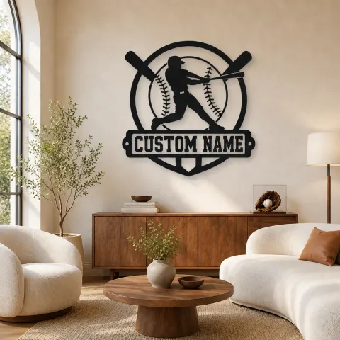 Décoration murale en métal personnalisée avec battes croisées de batteur de baseball