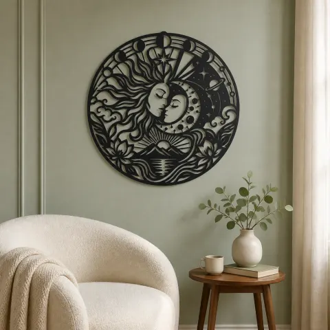 Vue alternative de Sun and Moon Embrace Metal Wall Art | Celestial Boho Wall Decor