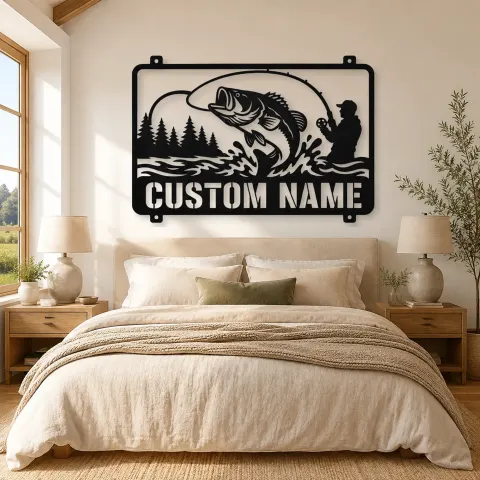 Vue alternative de Décoration murale en métal personnalisée pêcheur et bar