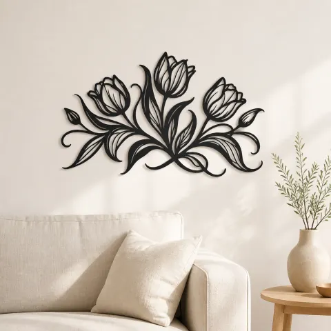 Tulip Trio Flow Metal Wall Art | Botanical Metal Wall Decor