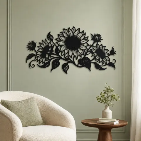 Vue alternative de Sunflower Horizon Metal Wall Art | Botanical Metal Wall Decor