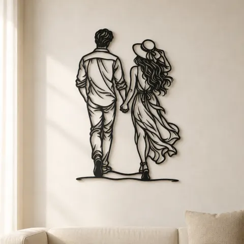 Hand in Hand Stroll Metal Wall Art | Romantic Couple Decor
