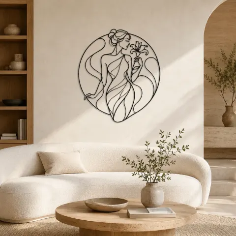 Décoration murale en métal Muse avec Lys | Décor mural Femme Botanique