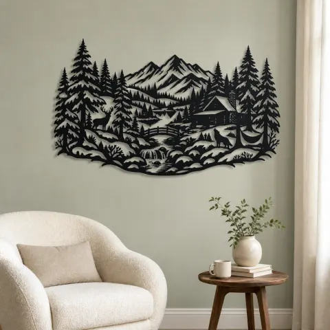 Vue alternative de Winter Pine Forest Metal Wall Art | Nature Silhouette Decor