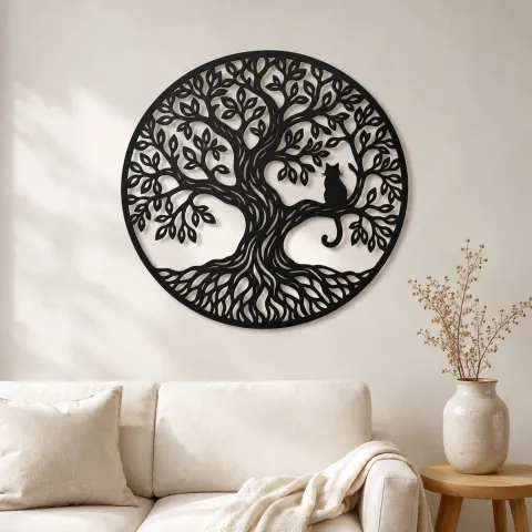 Tree with Cat Metal Wall Art | Pet Lover Silhouette Decor