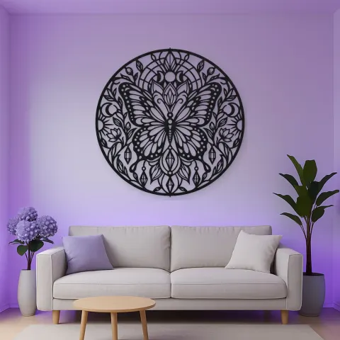 Vue alternative de Butterfly Mandala Metal Wall Art | Spiritual Boho Metal Decor