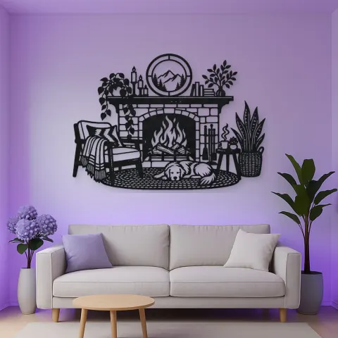 Vista alternativa de Modern Fireplace Scene Metal Wall Art | Cozy Home Metal Decor
