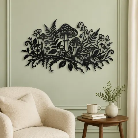 Vue alternative de Mushroom Woodland Garden Metal Wall Art | Botanical Metal Wall Decor