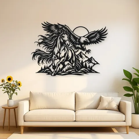 Horse and Eagle Metal Wall Art | Equestrian Wall Decor