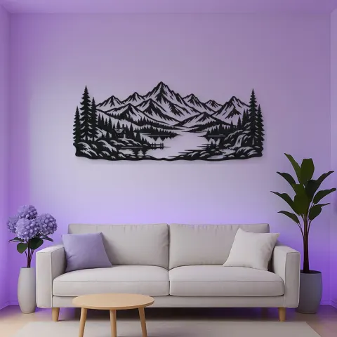 Highland Lake View Metal Wall Art | Nature Silhouette Decor alternative Ansicht