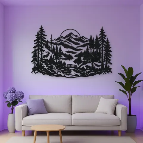 Vista alternativa de Misty Woodland Layers Metal Wall Art | Nature Silhouette Decor