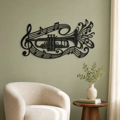 Vue alternative de Trumpet Sound Ribbon Metal Wall Art | Music Room Wall Decor