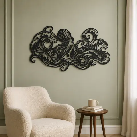 Vue alternative de Octopus Flow Metal Wall Art | Coastal and Nautical Wall Decor
