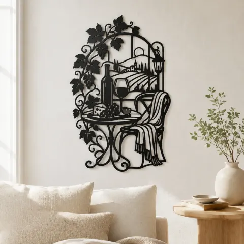 Wine Glass Vine Metal Wall Art | Botanical Metal Wall Decor