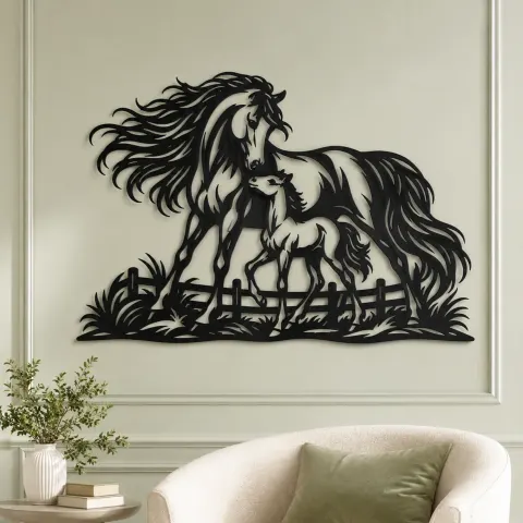 Vue alternative de Mare and Foal Metal Wall Art | Equestrian Wall Decor