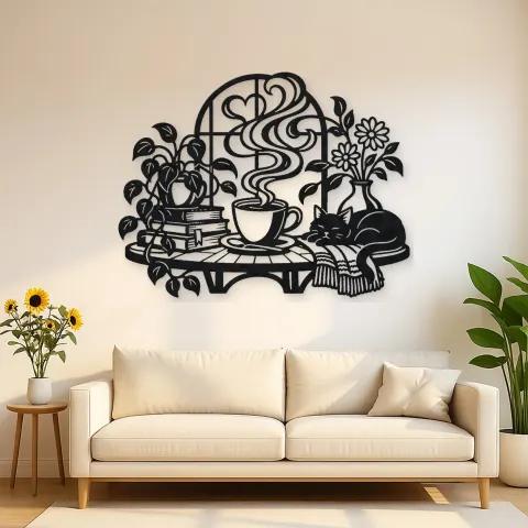 Coffee Cup Steam Flow Metal Wall Art | Cozy Home Metal Decor