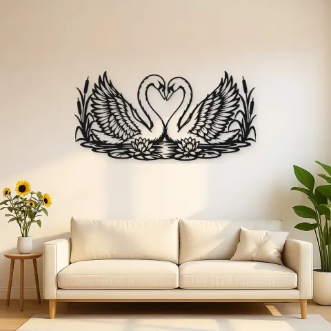 Swan Heart Pair Metal Wall Art | Wildlife Silhouette Decor
