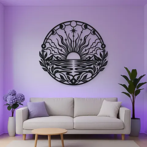 Vue alternative de Boho Sun Horizon Metal Wall Art | Nature Silhouette Decor