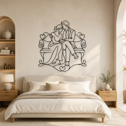 Vue alternative de Décoration murale en métal "Couple sur un banc" | Décor romantique