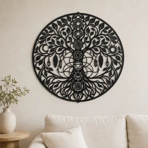 Seven Chakra Tree Metal Wall Art | Botanical Metal Wall Decor