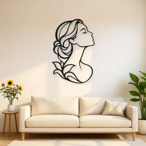 Minimal Beauty Profile Metal Wall Art | Minimalist Woman Line Art
